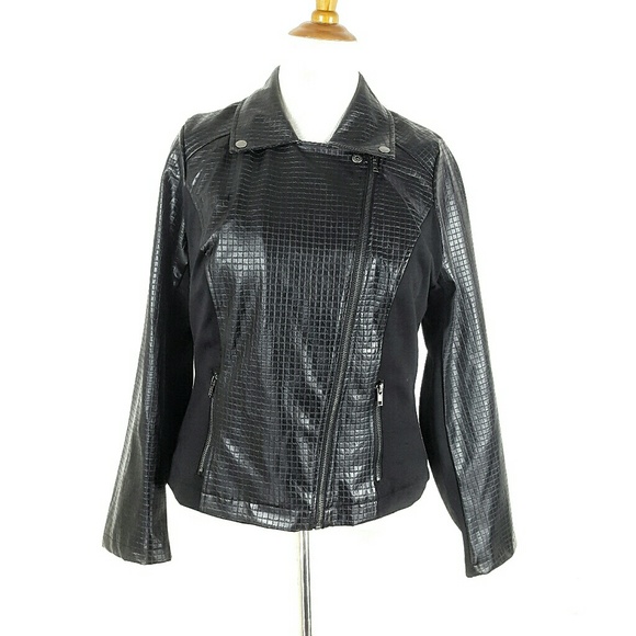 NWT Plus Size Faux Leather & Knit Moto Jacket - Picture 3 of 7